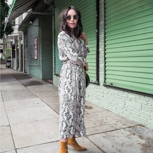 H&M Tan and Cream Long Sleeve Snakeskin Print Wrap Sundress (Stretchy Waist)